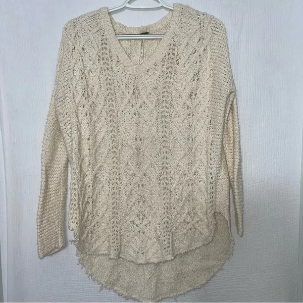 Free‎ People Cross My Heart Raw Hem Oversized V Neck Sweater Off White Size xs - Image 2