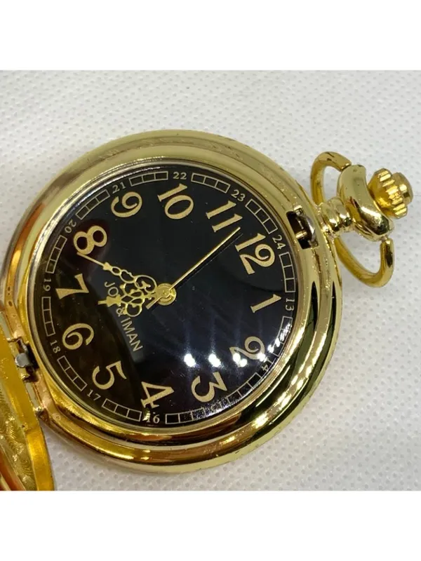 Joy & iman gold tone pocket watch black dial quartz analog 46mm running - Image 2