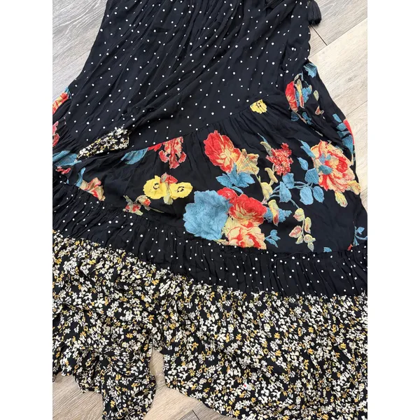 Free People Bare It All Maxi Dress Black Floral Tassel Tie Back Small - Image 3
