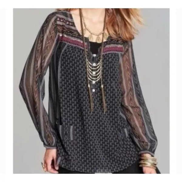 Free‎ People "Feather in the Wind" Sheer Boho Airy Embellished Tunic Size S - Image 9