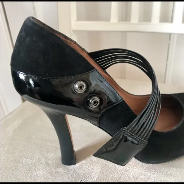 Black Suede Mary Jane Pumps High Heels w/ Snap Closure, sz. 38 (7.5 US)-NWT - Image 7