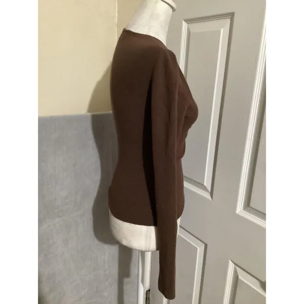 Wilfred Sweater Womens Small Brown Lace Up V Neck Ribbed Knit Long Sleeve Fitted - Image 2
