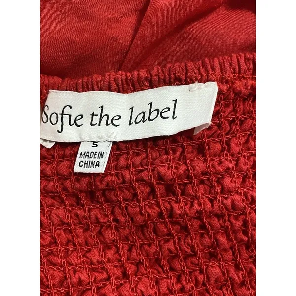 Sofie the label Red Puff Sleeve Smocked Ruffle Cropped Top Square Neck Size S - Image 8