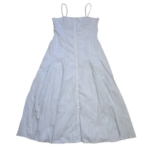 NWT J.Crew Button-down Cotton Poplin Maxi in White Royal Blue Stripe Dress 12 - Image 2
