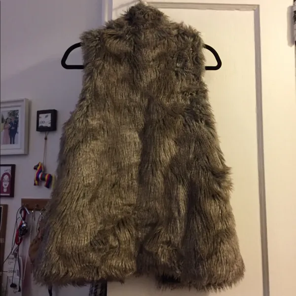 Aqua Faux Fur Vest in Brown - Image 3
