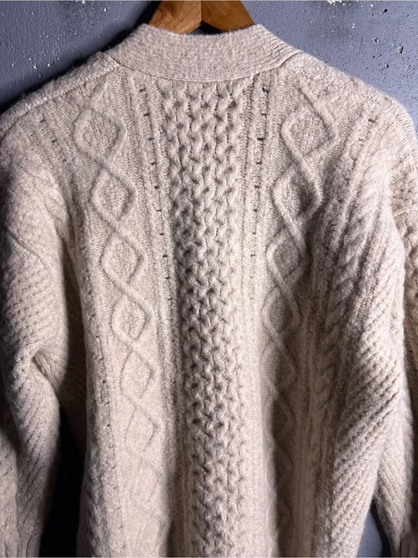 J. Crew Cable-Knit Merino Wool Alpaca Blend Cardigan Sweater Off White. Medium - Image 5