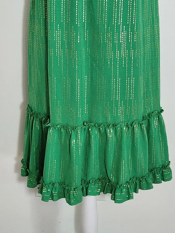 Signature by Robbie Bee Sleeveless Green and Gold Ruffle Mini Dress Size Small - Image 3