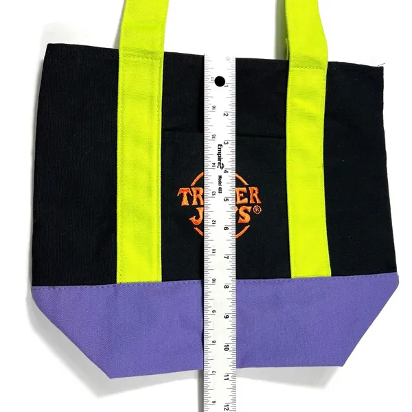 Trader Joe's Mini Canvas Halloween Tote Bag Black Purple Embroidered Logo EUC - Image 7
