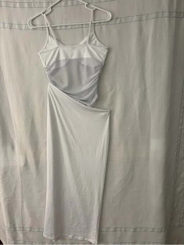 Midi Dress White Ruched Mesh Bust Slip women’s size Small NWOT(E72) - Image 14