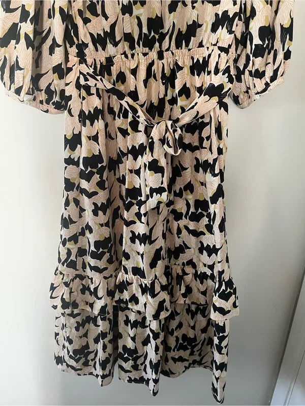 MELLODAY Black Cream Abstract Botanical Maxi Dress Large Resort Vacation Coastal Modest - Image 10