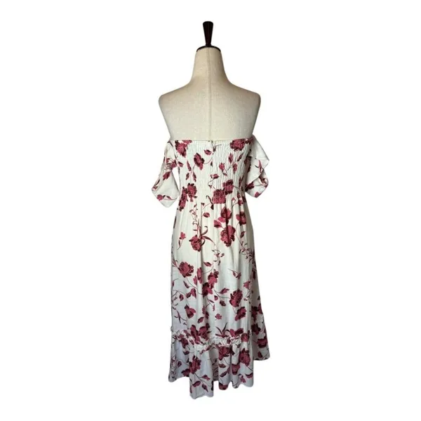Misa Los Angeles Dress‎ Women XS White Red Abstract Peony Floral Linen Oona Midi - Image 3