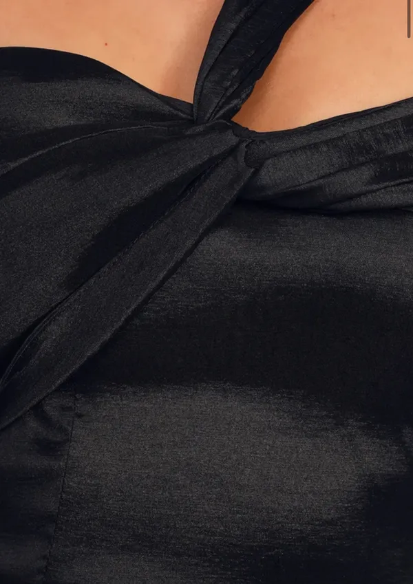 Lulus Black Satin One-Shoulder Asymmetrical Crop Top - Image 5