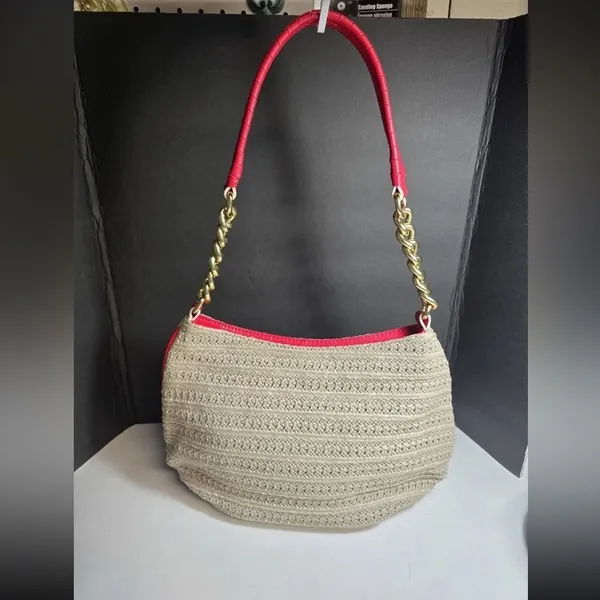 SIMPLY VERA Vera Wang Woven Hobo Bag Red Trim Gold Chain Classic everyday - Image 2