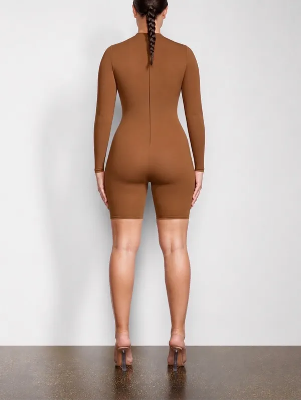 SKIMS All in One Long-Sleeve Mid Thigh Jumpsuit Onesie in Caramel new with tags - Image 14