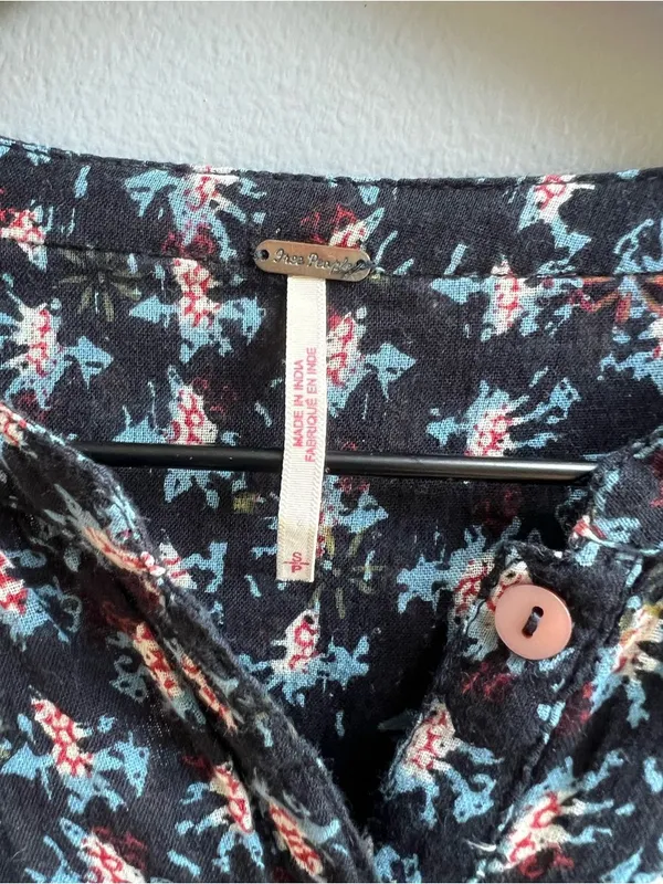 Free People Jenna Top Printed Long Sleeve Blouse Size Small Black Blue White - Image 8