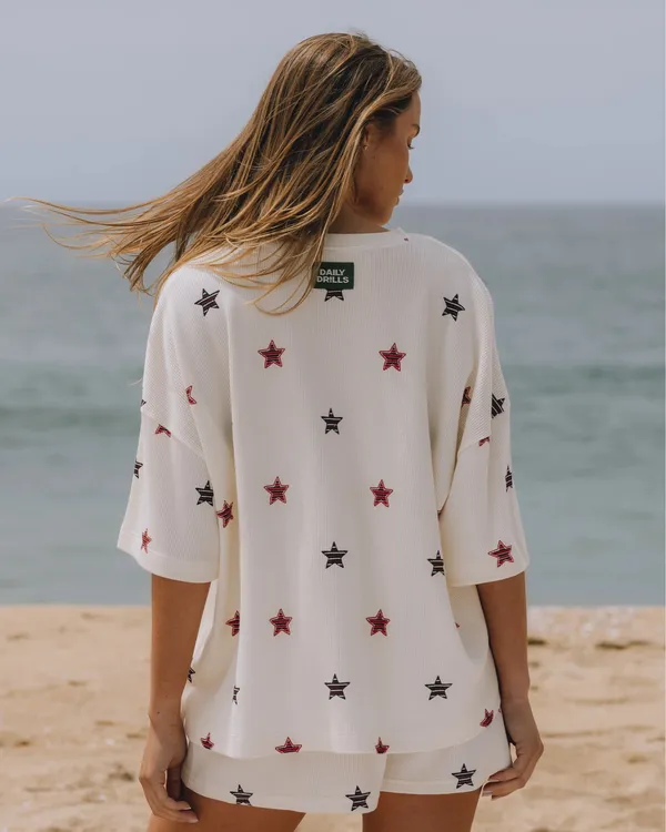 🆕 Daily Drills | Thermal Sleep Set | Cream + Stars | Sz: M/L - Image 3