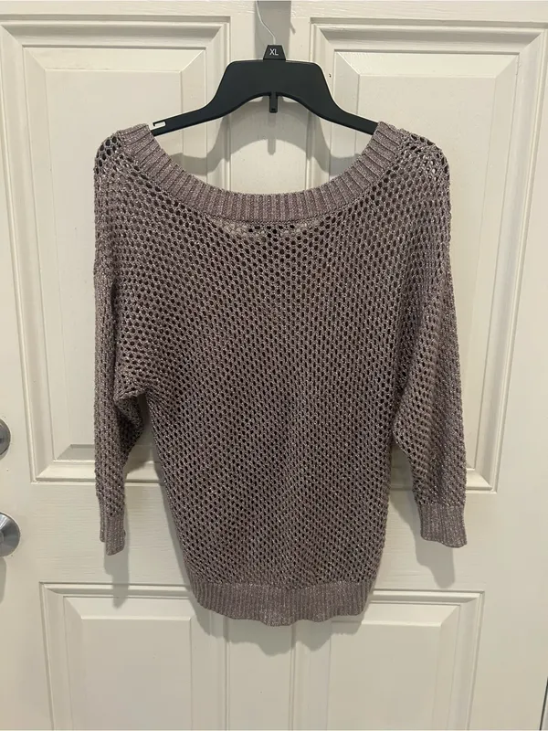 INC International Concepts Taupe Open-Knit Scoop Neck Sweater - Image 5