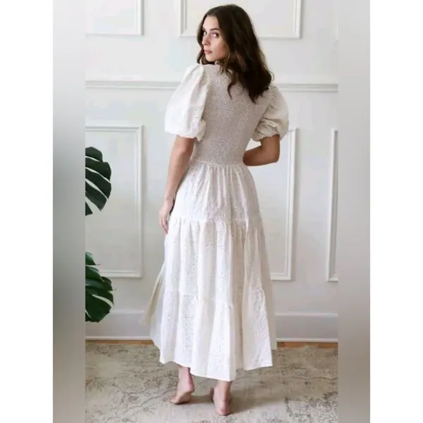 Mille white Eyelet Cotton Maxi Dress summer Women's Size S - Image 6