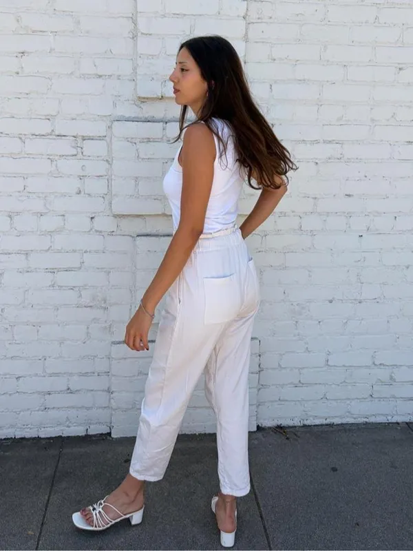 Zara white cream trouser pants with drawstring waist sz XS #vacation #momstyle #summer #basic - Image 4