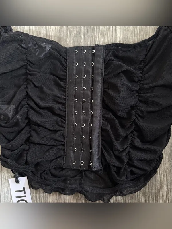 Black Mesh Corset-Style Crop Top TIC TOC Size Small Clubwear Maddy Euphoria - Image 4