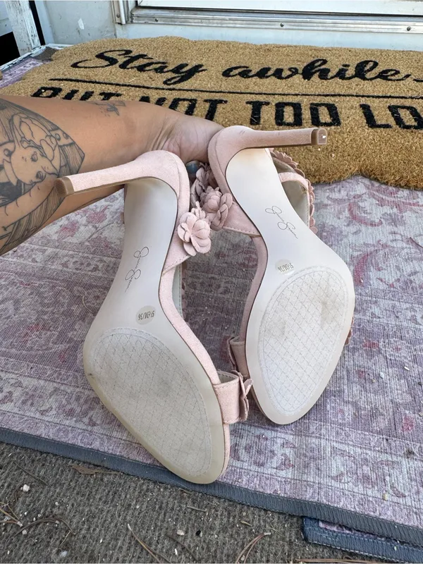 Jessica Simpson Blush Floral Appliqué Slingback Heels - Image 5