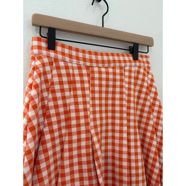 Free People Size 4 Honey Pleated Skirt Pleated Orange Gingham Preppy Picnic Fall - Image 4