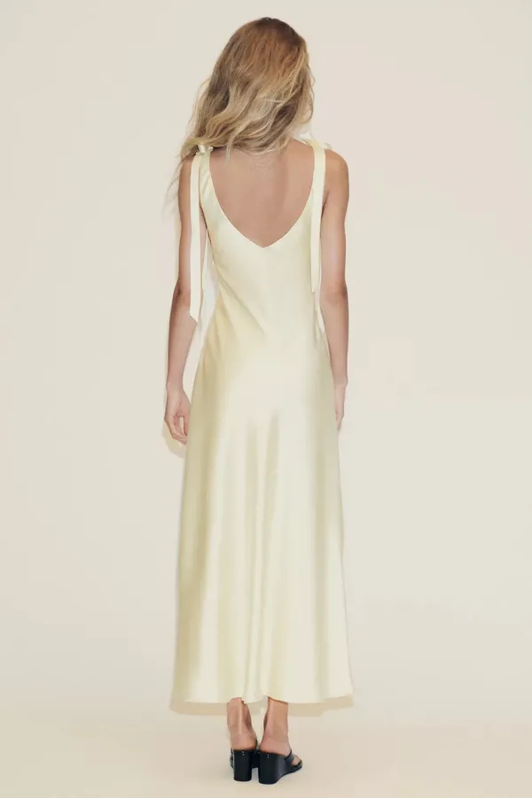 Zara Elegant butter yellow satin maxi long Dress evening party wedding - Image 13