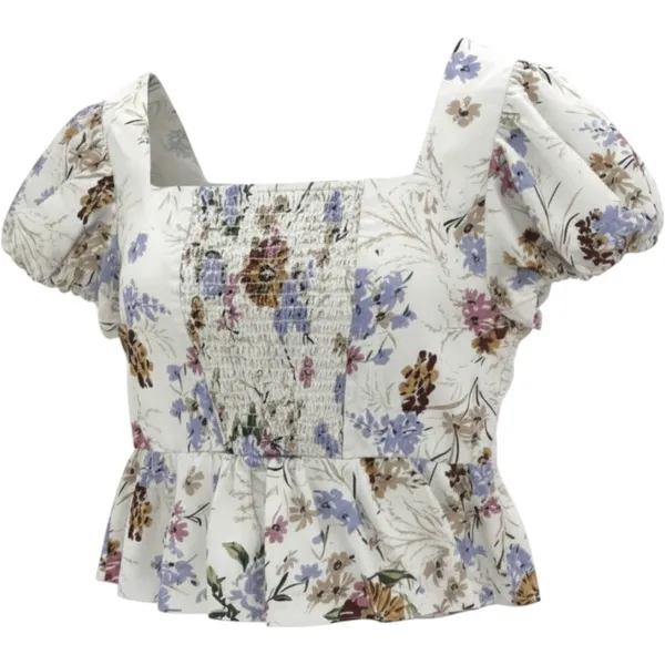 Anthropologie puff sleeve corset style cream floral top size small - Image 2