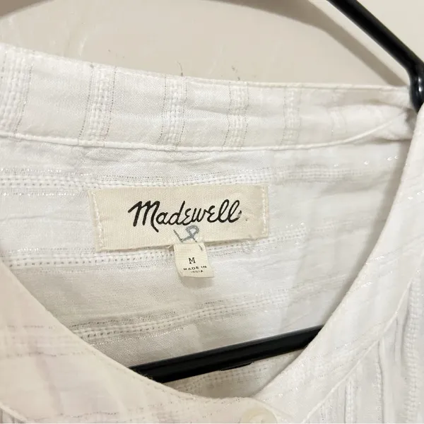 Madewell White Shimmer Stripe Button-Down Peasant Top - Image 8