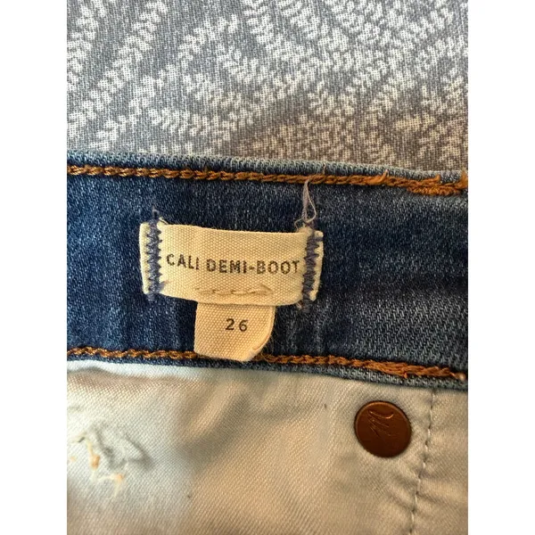 Madewell Cali Demi Boot Jeans Size 26 Blue Cropped Flare Raw Hem Frayed - Image 4