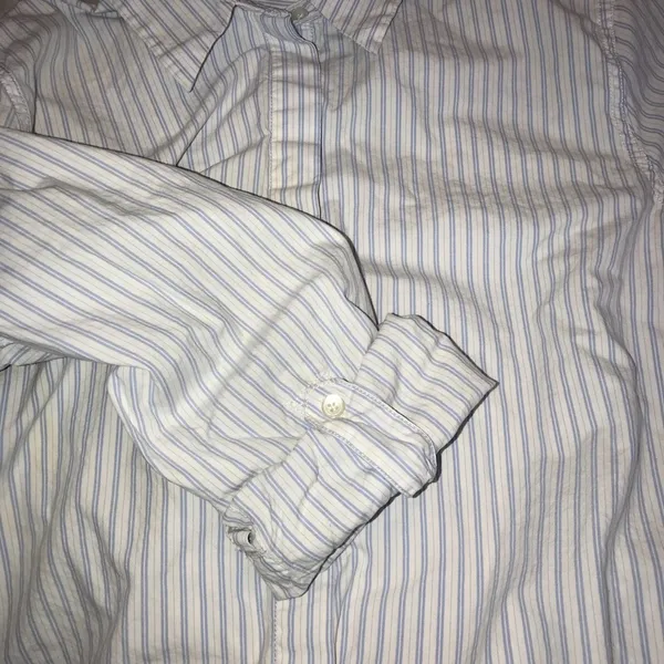 Joe Fresh striped button down dress shirt size large blue white stripe cotton - Image 7