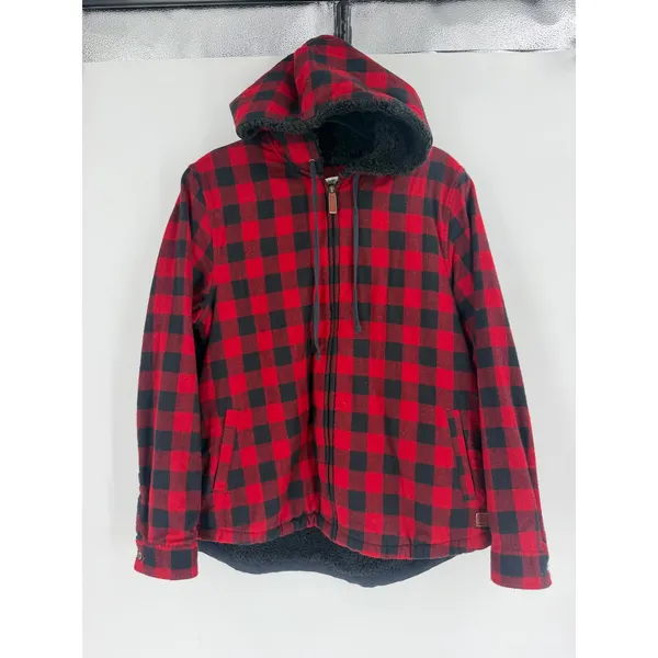 LL Bean Hooded Jacket Women Large L Red Buffalo Plaid Sherpa Lined Gorpcore - Image 7