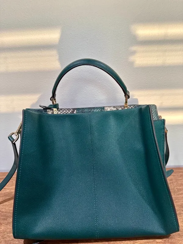 Michael Kors Penelope Large Emerald Green Leather Snake Print Satchel - Image 2