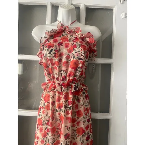 Misa Los Angeles Gia Floral Halter Dress Size Small Maxi Chiffon Tiered - Image 7