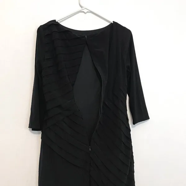 ADRIANNA PAPELL Black Shutter Pleat Pleated 3/4 Sleeve Jersey Knit Sheath Dress - Image 15