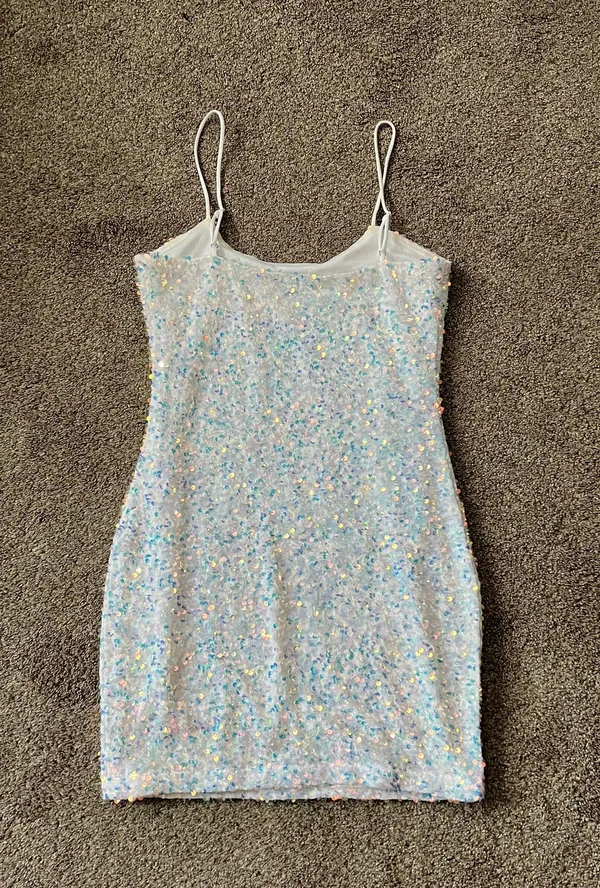 Sparkly Bodycon Mini Dress White Size M - Image 3