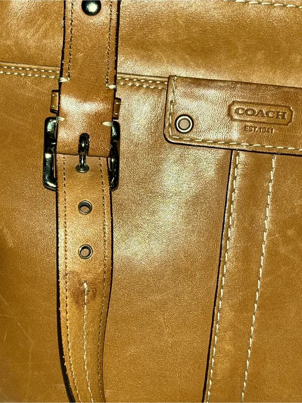 Coach Hamilton (or Hampton-style) cognac/tan leather tote bag with silver-tone - Image 7