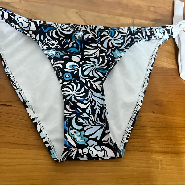 Women's‎ Juniors Unbranded Side Tie Bikini Bottoms Blue White Floral Size Large - Image 2