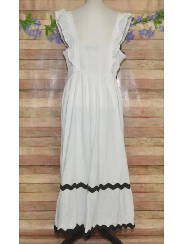 ZESICA Dress White Black Rickrack Trim Ruffle Sleeve Square Neck Sleeveless XL - Image 7