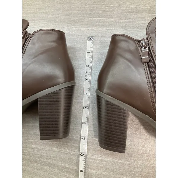 Trendsup Buffy-20 Stacked‎ Heel Side Zipper Pu Leather Brown Ankle Booties - Image 8