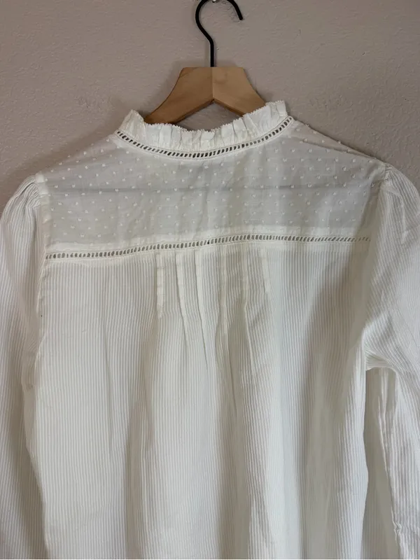Quince Organic Textured Cotton Peasant Blouse in White size Large $158 - Image 14