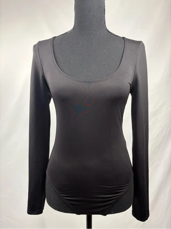 Topshop Bodysuit Black Long-Sleeve Scoop Neck - Image 3