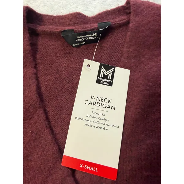 Members Mark Womens V-Neck Cardigan Sweater Crimson‎ Burgundy XS New - Image 2