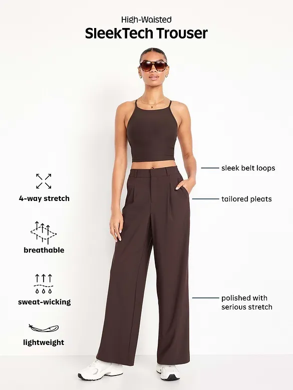 Old Navy SleekTech High Rise Wide Leg Pants Brown Size Medium Tall - Image 7