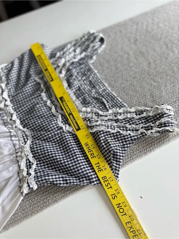 Vintage Handmade Black & White Gingham Tiered Cotton Midi Dress FLAW - Image 4