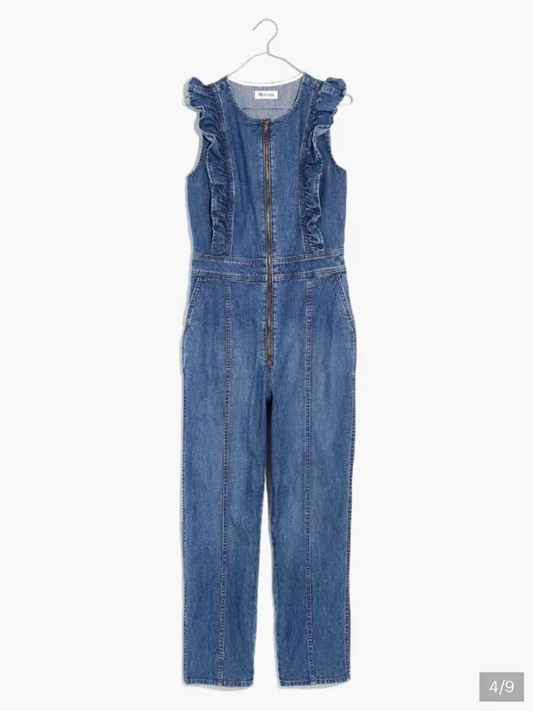 Madewell Denim Ruffle-Sleeve Zip-Front Jumpsuit Stretch Indigo 00 - Image 4