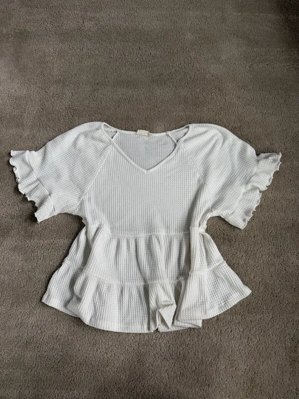 Altar’d State White Waffle Knit Peplum Top – Small - Image 2