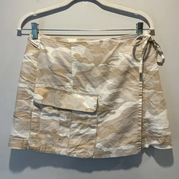 Zara Linen Blend Camo True Wrap Mini Cargo Skirt 9189/034/743 Medium Beige White - Image 2