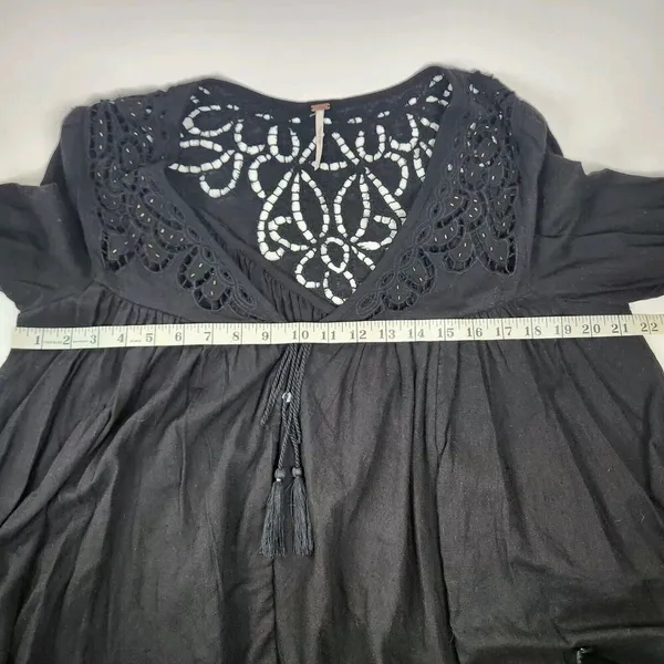 Free People 'Doin' It Right' Button Front Blouse Black Boho Flowy Lace $128 Sz S - Image 10