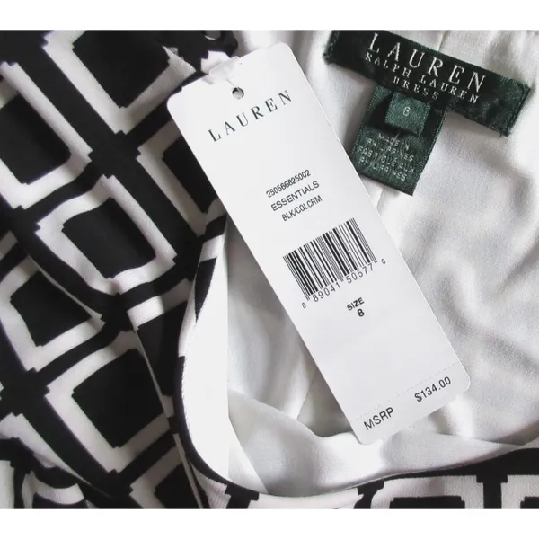 NWT LAUREN Ralph Lauren Geometric Print Twist Knot Boatneck Jersey Dress 8 $134 - Image 7
